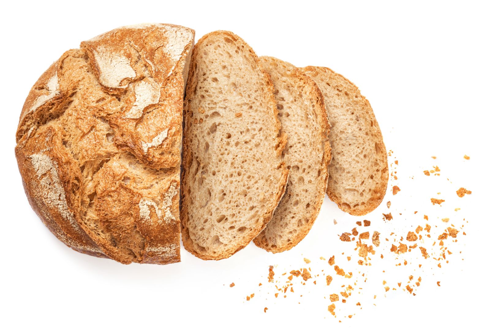 Baked wheat bread sliced via Shutterstock